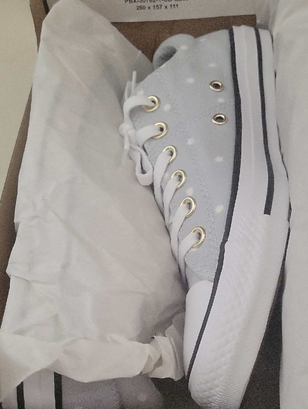 Converse Women's Grey Polkadot Canvas Low-Top Sneakers with Gold Eyelets - Picture 10 of 14